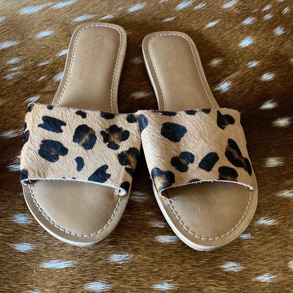 Matisse Cabana Leopard hair print slide on sandals - Picture 2 of 4